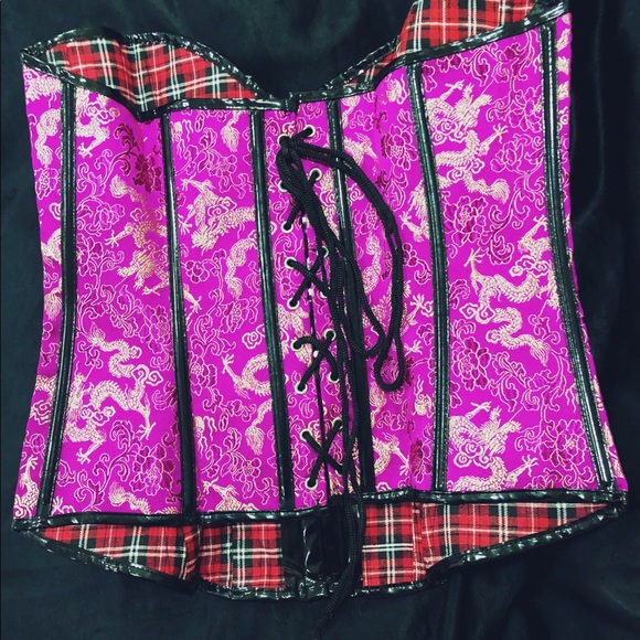 Rare Exotic Pink & Gold Brocade Corset & Thong Set - Picture 6 of 7